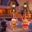 Tuanse 2 Pack Solar Christmas Outdoor Decoration 52 Inch Solar Xmas Gingerbread Man Pathway Lights Metal Garden Stakes with LED Lantern Xmas Yard Signs for Holiday Winter Walkway Patio Decor