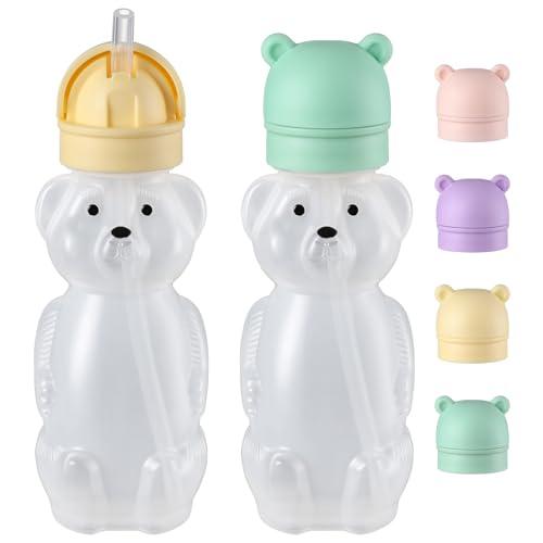 Upgraded Honey Bear Straw Cup for Baby, Toddler - Flip Top, Spill-Proof & Anti-pullout & Pop-up Straw Design - 8 OZ Squeezable Transition Sippy Cup for Speech & Feeding Training, Green