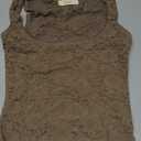 QINSEN Women's Lace Trim Square Neck Sleeveless Double-Layer Tank Top (Brown, XS)