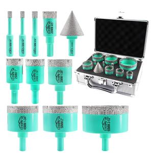 Diamond Core Drill Bits Set 11pcs Tile Hole Saw Kit Triangle Shank(6/6/8/20/25/28/35/45/50/65mm/35mm Diamond Chamfer Bits)