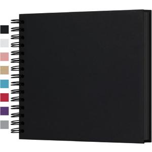 potricher 8 x 8 Inch DIY Scrapbook Photo Album 80 Pages Thick Kraft Blank Black Paper Memory Book for Wedding and Anniversary Family (Black, 8 Inch)