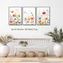 KISSFOX Framed Colorful Wildflower Canvas Wall Art Set Of 3 Flowers Pictures Prints Flowers Printing Floral Watercolors Flower wall Decor Living Room Girls Bedroom Bathroom, 16x24 In Black Framed