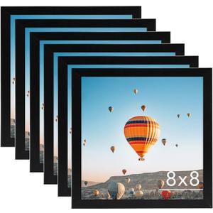 8x8 Picture Frame Set of 6 Black for Wall Hanging or Tabletop, Wall Mounting Horizontally or Vertically, 8 x 8 Square Wall Gallery Poster Photo Frame with Shatter Resistant Plexiglass, 6 Pack, Black