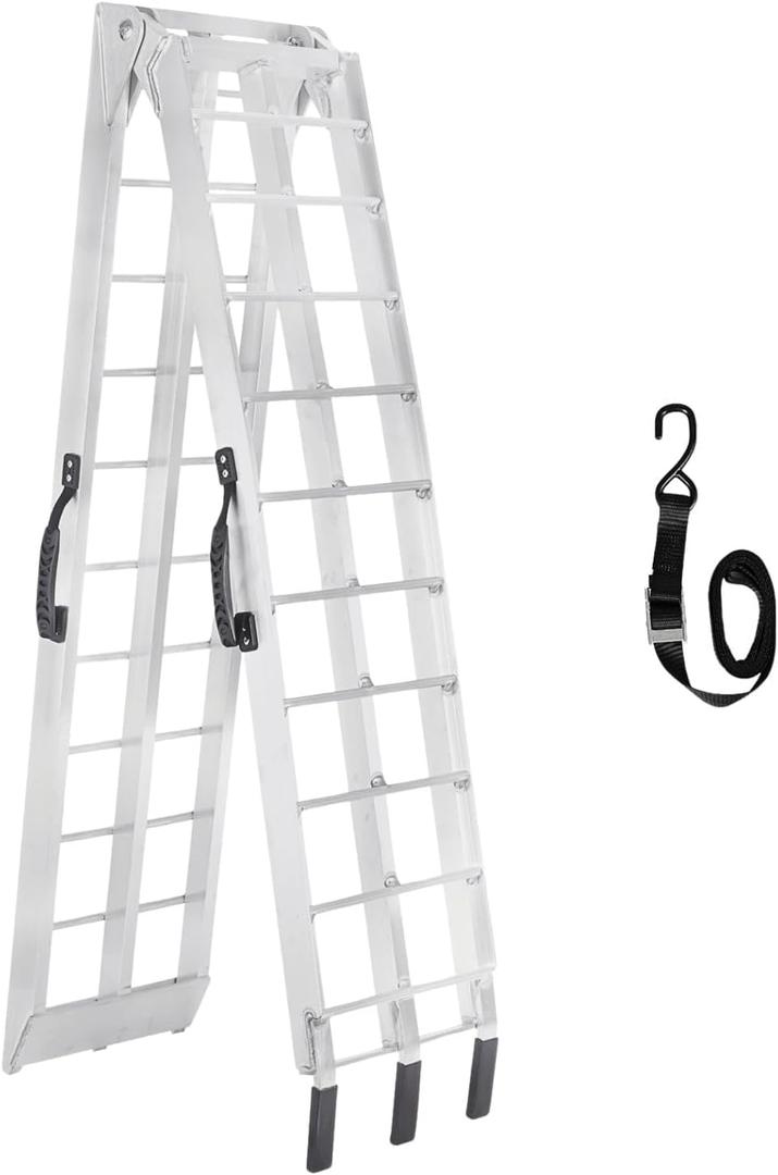 Motorcycle Ramp for Pickup Trucks, Folding Aluminum Loading Ramp with Handle and Strap, 750 lbs Capacity, 89" L x 12" W Single Ramp for Dirt Bikes and Motorcycles