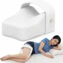 Ergonomic Knee Pillow with Adjustable Strap, Memory Foam Leg Spacer for Side Sleepers, Comfortable Bed Cushion, White