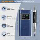L'UGX Nail Drill, 35000RPM Professional Nail Efile with Cordless Motor, Portable Electric Nail File Machine for Acrylic, Gel Nails, Manicure Pedicure for Home Salon Use, Low Vibration, Blue