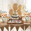 Amyhill 4 Sets Bear Baby Shower Centerpieces Baby Shower Table Decorations with Bears Wooden Crates Bamboo Baskets Artificial Flowers for Birthday Wedding Gender Reveal Party(Classic)