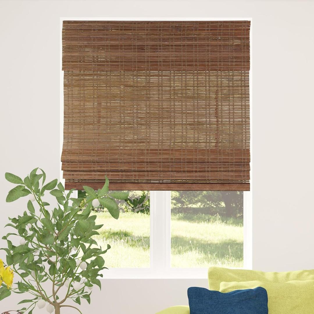 CALYX INTERIORS Cordless Bamboo Roman Shade Blind, Light Filtering, 34" W x 64" H, Ceylon Chestnut