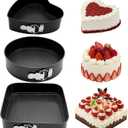 Springform Cake Pan Set of 3 (7, 8, 9 Inch) Heart Round Square Leakproof Nonstick Cheesecake Pans with Removable Bottom Carbon Steel Bakeware