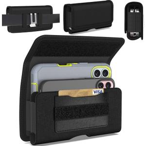 CoverON Dual Cellphone Holster Pouch for Apple iPhone 16 Pro max 16+ Plus/15+ 15 Pro Max/ 14 13 12 11 Plus Pro Max, Fit 2X Cell Phone Case Belt Clip Carrying Nylon Pouch (Fits Otterbox or Any Case)