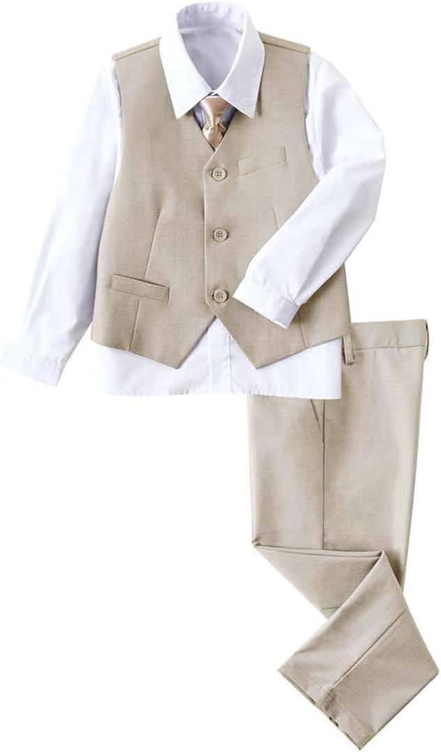 YuanLu Boys Suit Dress Clothes Ring Bearer Outfit Homecoming Dresses Boy Vest and Pants Set for Kids Wedding Tuxedo Suits (14 Years, Light Champagne)