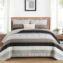 DJY Striped Quilt Set Queen Size, Brown Boho Bedspread Set 3 Pieces Patchwork Coverlet Bedding Set Lightweight Soft Microfiber for All Season (96"x90")