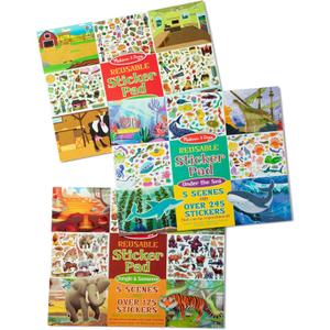 Melissa & Doug Reusable Sticker Pad Bundle - Jungle, Farm & Under The Sea