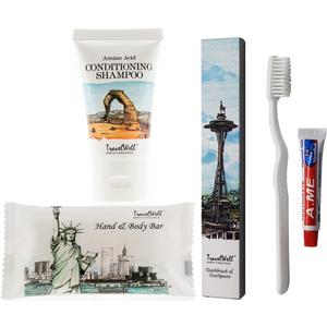Hotel Toiletries Amenities Travel Size Massage Cleaning Soaps in Bulk 1.0 Shampoo & Conditioner 2 in 1,Boxed Toothbrush Toothpaste Individually Wrapped 20 Set