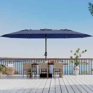 Garvee 15 ft Rectangular Patio Umbrella with Base Included - Large Patio Umbrella with Crank Handle, UV Protection for Outdoor Market, Backyard, Pool - Navy Blue, 15FT No Solar Light