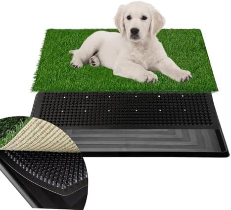 Artificial Dog Grass Pad with Tray for Potty – 16x20 inches Strong Absorbency Grass Pad, Dog Litter Box for Indoor/Balcony/Apartment