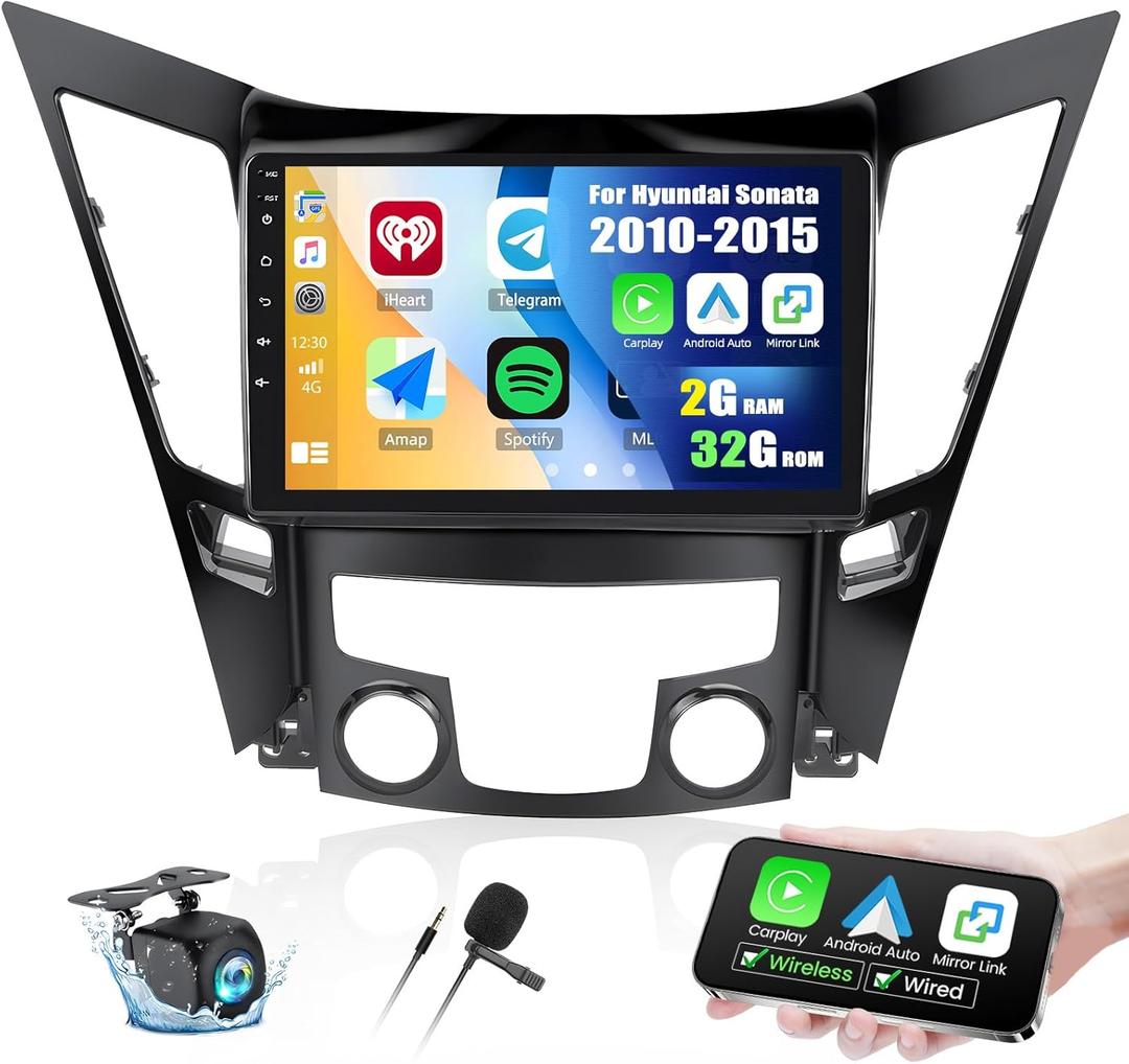 [2+32G] Android 13 Car Stereo for Hyundai Sonata 2010-2015 with Wireless Carplay&Android Auto,9'' Car Radio with Mirror Link,Bluetooth,EQ,FM/RDS,WiFi,1080P,GPS,SWC+AHD Backup Camera
