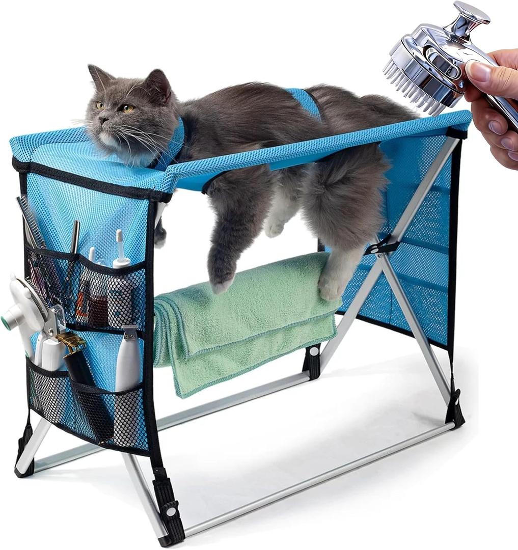 Senior & Older Pet Grooming Support Table, Hammock-Style Grooming Station for Elderly Dogs/Cats with Hind Leg Weakness, Nail Trimming, Bathing & Care, Foldable Aluminum Frame, No Hook Needed, 20 lbs