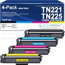 TN225 Toner Cartridges Replacement for Brother TN-221 TN 225 TN-225 High Yield Toner Cartridge for MFC-9130CW MFC-9140CDN HL-3140CW HL-3150CW HL-3170CDW Printer (4 Pack) (TN225 Black/Cyan/Magenta/Yellow)