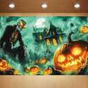 Halloween Photo Backdrop Skeleton Pumpkin Banner Halloween Haunted Castle Scary Party Decorations and Supplies for Home Pack of 2
