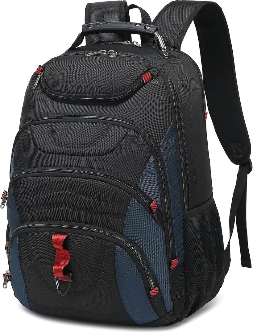 Boavan Laptop Backpack for men, 17.3 inch Laptop Bag with USB Port, Waterproof Travel Work Backpack Purse, Anti-Theft Teacher Nurse Doctor Casual Bookbags Office Business backpack，Black&Classic Navy