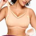 Yisfo Wireless Jelly Push Up Full Coverage Bras for Women V Mesh Seamless No Underwire Comfortable T-shirt Bralettes(Beige,XXL)