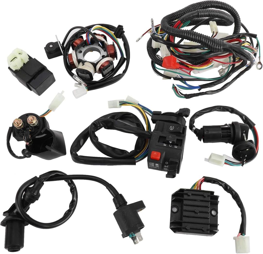 Electrics Wiring Harness Loom Kit Electrics Stator Coil CDI Wiring Harness Solenoid Relay Spark Plug for GY6 150cc-250cc ATV Quad