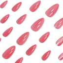 3 x Hot Pink Press on Nails Medium Almond - WLGDLH Fake Nails Cat Eye False Nails Press ons Full Cover Nail Tips with Candy Ice Transparent Glitter Design Acrylic Nail Kit for Women 24 Pcs