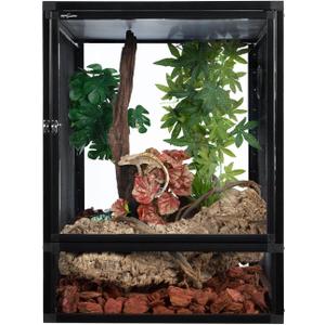 REPTI ZOO 18" x 18" x 24" Front Opening Chameleon Cage with 3-Sided Metal Mesh, 34 Gallon Screen Vertical Terrarium with Background Sticker, Tall Enclosure for Chameleon, Tree Frog, Arboreal Reptiles