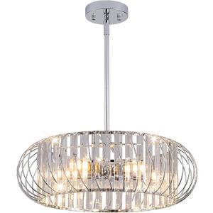 5-Light Semi Flush Mount Ceiling Light, 19 Inch Chrome Metal Cage Hallway Ceiling Lamps, Farmhouse Ceiling Light Fixture, Industrial Crystal Chandelier for Corridor Bathroom Kitchen (E12,19 Inch)