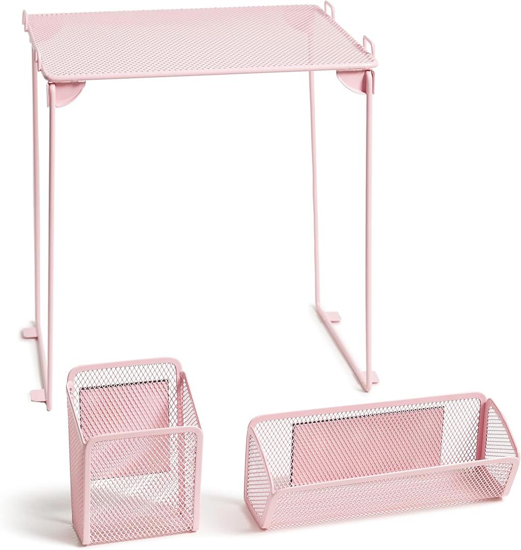 U Brands Blush Mesh Locker Organization Kit, Includes Magnetic Cup, Folding Shelf and Bin, 3 Pieces