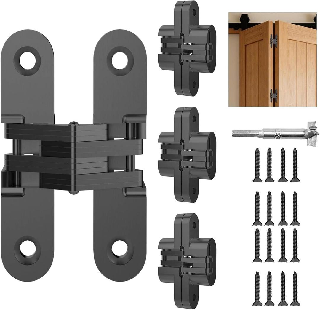 Invisible Hinges for Cabinet Doors,Completely 180 Hidden Hinges,Concealed Door Hinges,Concealed and Smooth Quiet Close(Black,0.63"-2.76",4Pack)