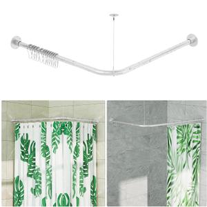 SZXIMU L Shaped Shower Curtain Rod, Adjustable [23.81"-53.15"] x [23.81"-53.15"] Corner Shower Curtain Rod 90 Degree for Bathroom, Bathtub, Clothing Store, Ceiling Support, Silver