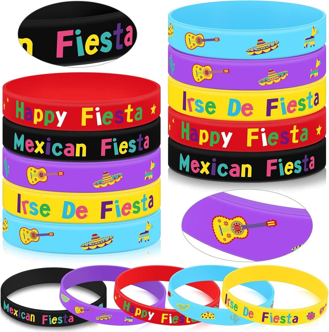 Bucherry 60 Pcs Mexican Fiesta Rubber Bracelets Cinco De Mayo Silicone Wristbands Fiesta Party Mexican Bracelets Cactus Maracas Stretch Wristband for Adults Birthday Party Favors Goodie Bag Stuffers