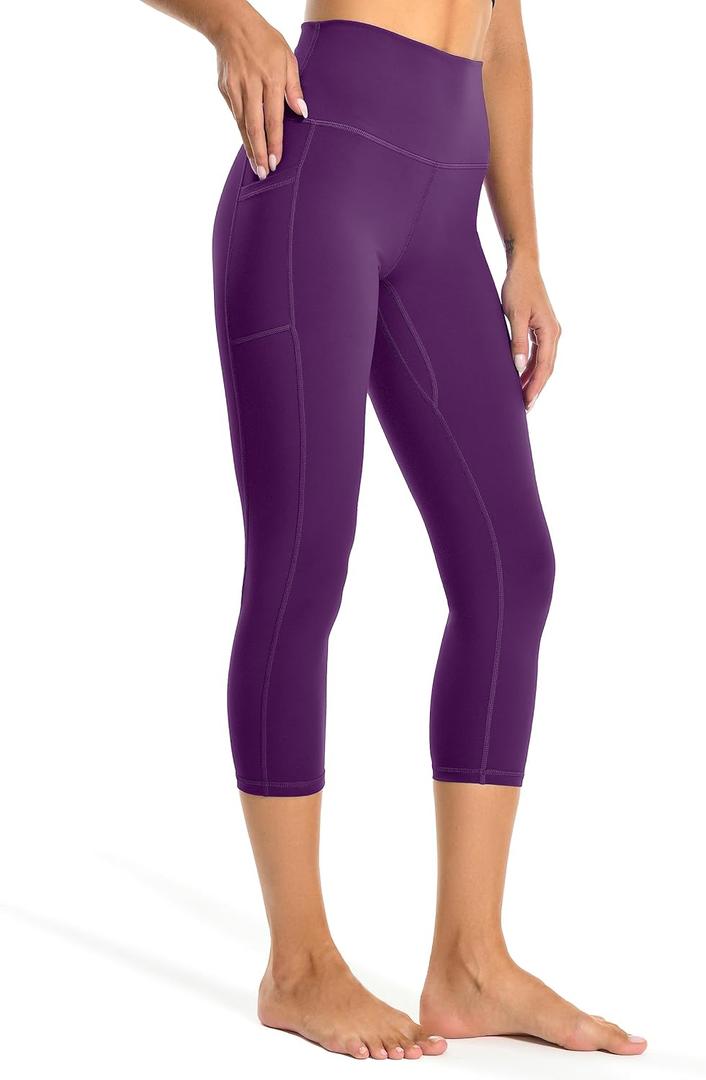 Colorfulkoala Women's High Waisted Yoga Capris 21" Inseam Leggings with Pockets (Deep Violet)