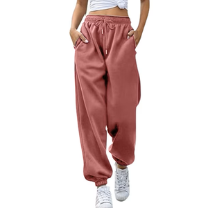 Womens Work Pants Bottom Sweatpants Joggers Pants Workout High Waisted Yoga Pants with Pockets for Women With Drawstring, Brick Red S