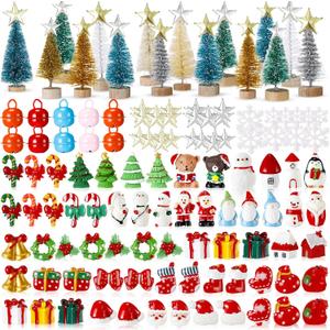 Jenaai 120 Pcs Miniature Christmas Ornaments for Snow Globe Kit DIY Christmas Village Decorations Xmas Figurines Mini Ornaments with Snowman, Reindeer, Santa Claus, Snowflakes
