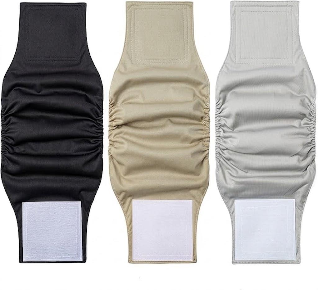 Washable Dog Diapers Male Reusable, Premium Belly Bands for Male Dogs, Pack of 3, High Absorbing Extra Large Male Dog Pee Wraps for Doggies in Incontinence or Excitable Urination and Training (XL, Gray,Black,Khaki)