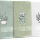 3 Pcs Eucalyptus Hand Towels Farmhouse Embroidered Botanical Bathroom Decor 13.3x29.5 Inch Farmhouse 100% Cotton Decorative Green Leaves Hand Towels for Bathroom Kitchen (Nature Color)