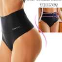 FINETOO Women Underwear High Waisted Thongs Tummy Control Seamless Thongs Shapewear No Show Panties 4 Pack M