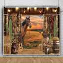 10x8ft Western Backdrop Barn Door Cowboy Backdrops for Photography Western Party Decorations Glitter Wild West Saloon Rodeo Background Large Banner Photo Booth Horse Theme Birthday Baby Shower