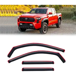 - in-Channel Rain Guards for Toyota Tacoma 2024-2026 Double/Crew cab, Window Visor Shields Vent Deflector Shade Wind Dark Smoke 2025 24 25 26, Tape-On Inside-Mount, 4PCS