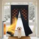 Magnetic Thermal Insulated Door Curtain – Curtain Size 34" x 82" (Fits Door Size 32" x 80") Washable Oxford Fabric Triple Layer Cover, Pet-Friendly, Waterproof & Windproof Door Cover, Black