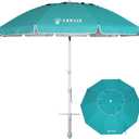 AMMSUN 8 Feet Large Beach Umbrella with Sand Anchor Heavy Duty High Wind Portable Outdoor Umbrellas UV 50+ Protection Air Vent Tilt Patio Garden Pool