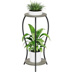 Plant Stand Indoor, 2 Tier Round Tall Plant Stand, Flower Pot Stand, Plant Shelf Rack, Corner Plant Stand for Planter Garden Balcony Patio Living Room, Grey