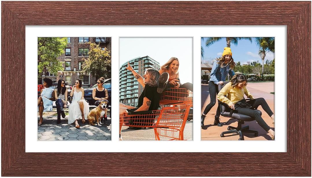 8x16 Picture Frame Display 3 opening Picture Frame 5x7 Collage,Multi Photo Frame with Mat,Plexiglass,Horizontal and Vertical Formats for Wall Decor,Walnut Wood Grain, 8x16 - (3 open5x7