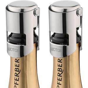 WOTOR Champagne Stoppers Stainless Steel, Prosecco Bottle Stopper with Food Grade Silicone, Reusable Champagne Cork & Saver, Leak proof Keep Fresh (Silver, 2 Pack)