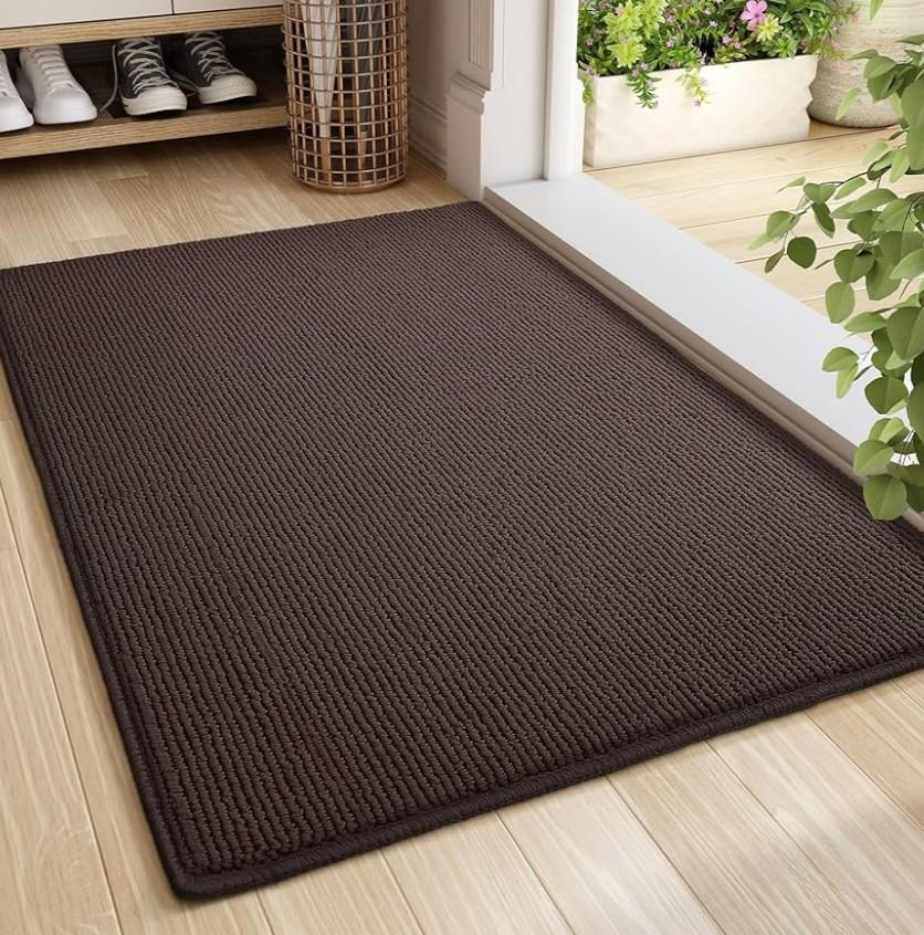 Color&Geometry Large Double Door Mat, 24"x48" Front Door Rug Indoor Entrance Non Slip, Dirt Trapper Absorbent Entry Doormat Washable 2x4, Brown (Rolled-up NO Creases)