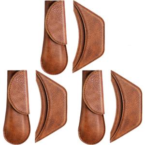 6 Pieces Cast Iron Handle Cover Handmade Thick Skillet Handle Cover Full Grain Frying Pan Sleeve Rustic PU Leather Hot Holder Double Layered Leather Assist Grip for Kitchen