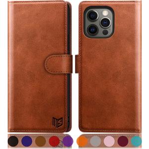SUANPOT for iPhone 13 ProNon iPhone 13 6.1 5G with RFID Blocking Wallet case Credit Card Holder,Flip Book PU Leather Phone case Shockproof Cover Cellphone Women Men for Apple 13Pro case Wallet Brown